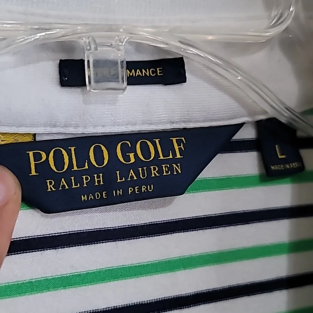 Ralph Lauren Men Polo Shortsleeve Green Blue White Shirt Size Large